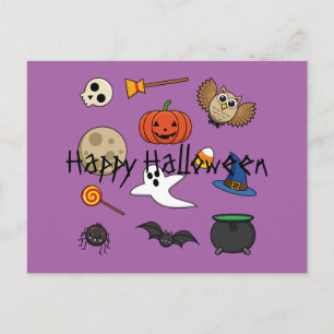 Cartão Postal De Festividades Kawaii Halloween Pack Adicionar seu texto