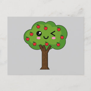 Cartão Postal De Festividades Kawaii Happy Winking Apple Tree