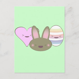 CARTÃO POSTAL DE FESTIVIDADES KAWAII PÁSCOA TRIO COELHO CHOCOLATE OVO CORAÇÃO FE