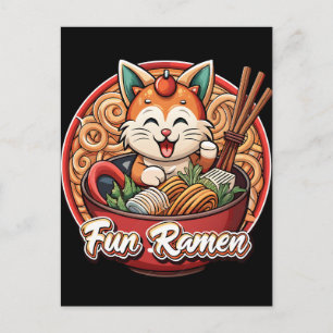 Cartão Postal De Festividades Kawaii Ramen Gato Arte Retro Japonês de Macarrão T