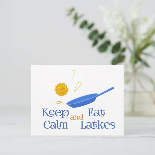 Cartão Postal De Festividades Keep Calm and Eat Latkes (Em pé/Frente)