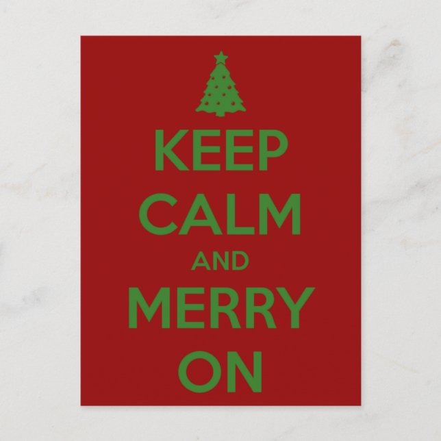 Cartão Postal De Festividades Keep Calm and Merry On Red and Green (Frente)