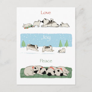 Cartão Postal De Festividades Keeshond Love Joy Peace Cute Keesies Christmas