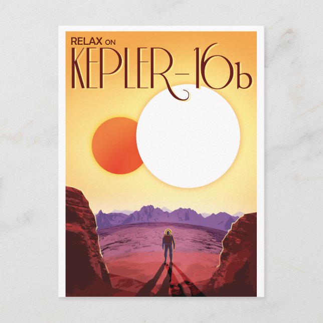 Cartão Postal De Festividades Kepler-16b: Pôr do Sol Solar Binário Arte Espacial (Frente)