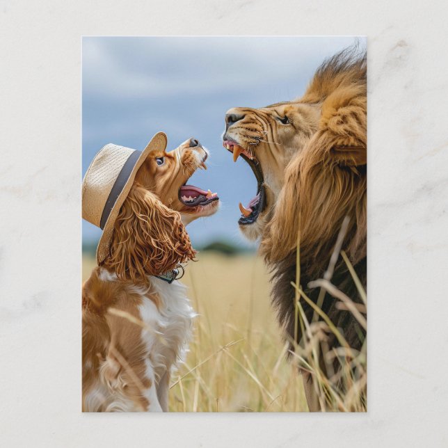 Cartão Postal De Festividades King Charles Cocker Spaniel with Lion (Frente)