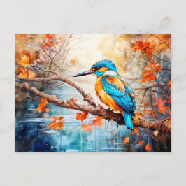 Cartão Postal De Festividades Kingfisher acima da lagoa no estilo painterino