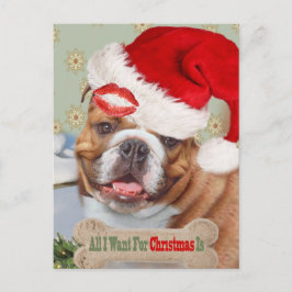 Cartão Postal De Festividades Kisses Inglês Buldogue Para O Natal
