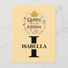 Cartão Postal De Festividades Kitchen Queen Name Monogram Design
