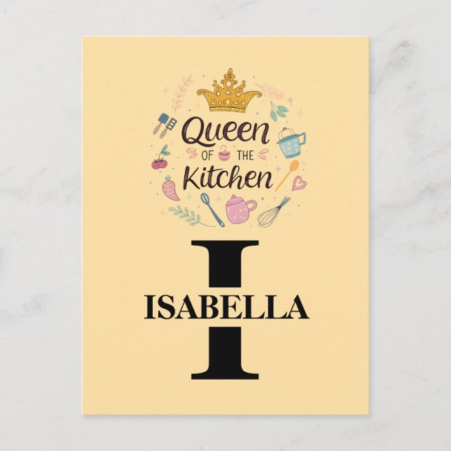 Cartão Postal De Festividades Kitchen Queen Name Monogram Design (Frente)