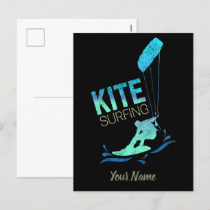Cartão Postal De Festividades Kite Surfing with Kiteboard for vintage Kite Nerd