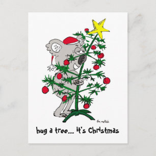 Cartão Postal De Festividades Koala bear hugging a Christmas tree