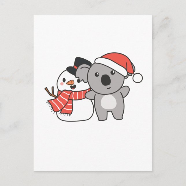 Cartão Postal De Festividades Koala Com Snowman No Inverno Para O Natal (Frente)