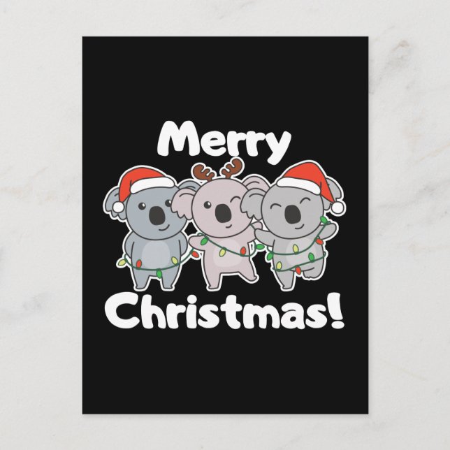 Cartão Postal De Festividades Koala Natal Animais Koalas Feliz Natal (Frente)