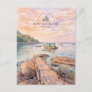 Cartão Postal De Festividades Koh Tao, Ilha, Tailândia Souvenir de Aquarela