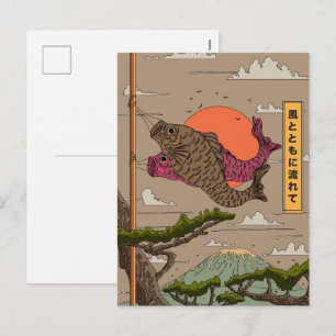 Cartão Postal De Festividades Koinobori Flui com o Vento