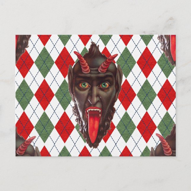 Cartão Postal De Festividades krampus do Natal da xadrez (Frente)
