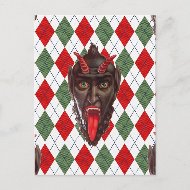 Cartão Postal De Festividades krampus do Natal da xadrez (Frente)