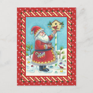 Cartão Postal De Festividades KRIS KRINGLE ALIMENTANDO PAPagaios-VERMELHOS, CASA