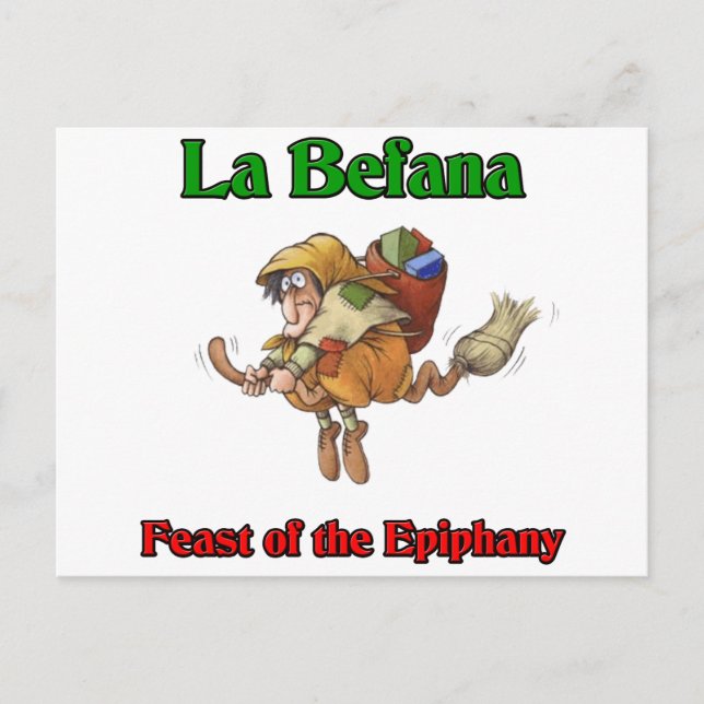 Cartão Postal De Festividades La Befana (Christmas Witch) Feast of the Epiphany. (Frente)
