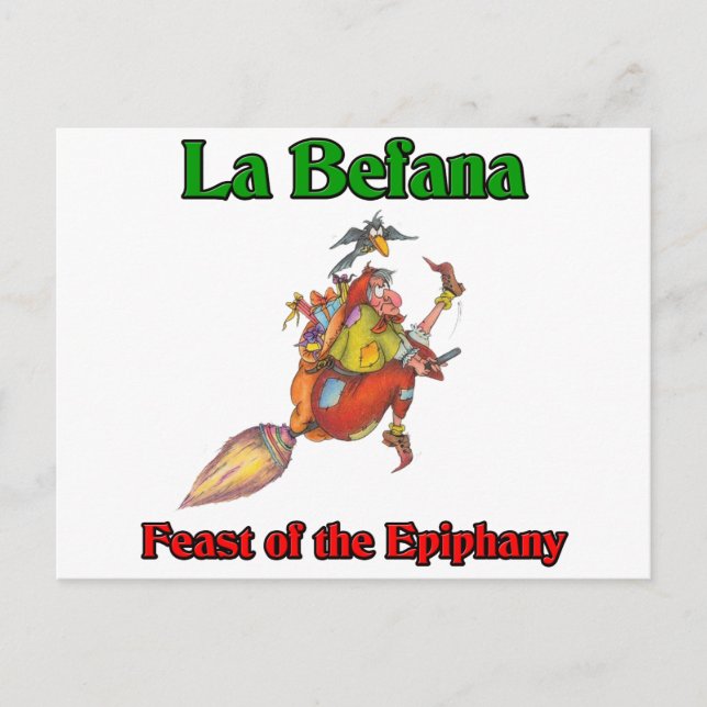 Cartão Postal De Festividades La Befana (Christmas Witch) Feast of the Epiphany (Frente)