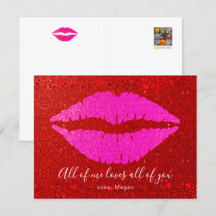 Cartão Postal De Festividades Lábios Rosa Brilho Vermelho do Dia dos Namorados T