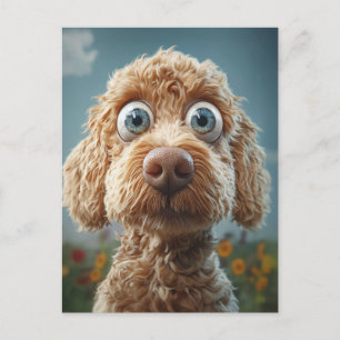 Cartão Postal De Festividades Labradoodle australiano de olhos grandes