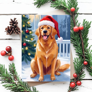Cartão Postal De Festividades Labrador com Chapéu de Papai Noel   Pintura de Cac