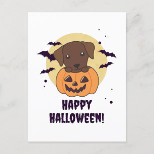 Cartão Postal De Festividades Labrador Em Abóbora Cachorros Fofos Feliz Hallowee