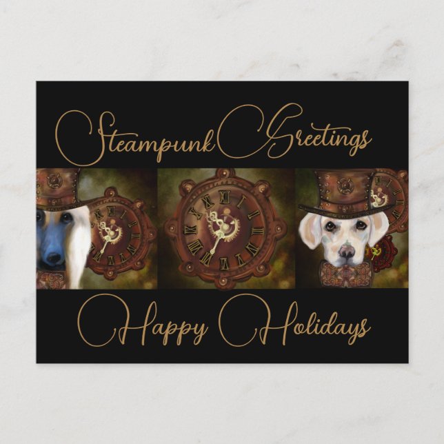 Cartão Postal De Festividades Labrador Retriever Steampunk (Frente)