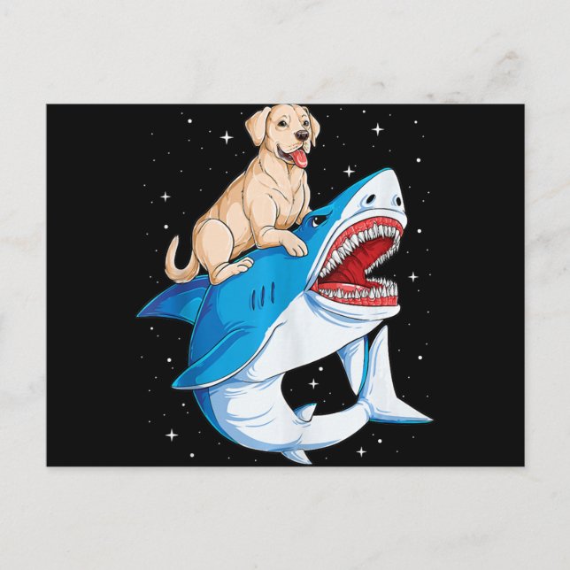 Cartão Postal De Festividades Labrador Riding Shark, Jawsome Dog Lover Gifts (Frente)