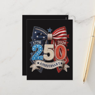 Cartão Postal De Festividades Laço da Bandeira Americana 250º Aniversário Patrio