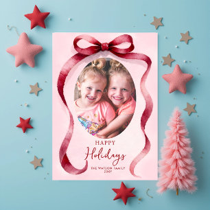 Cartão Postal De Festividades Laço de Fita Vermelha de Natal para Foto
