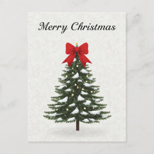 Cartão Postal De Festividades Laço Vermelho Clássico de Árvore de Natal