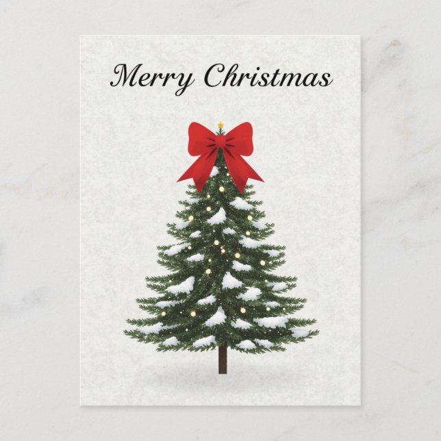 Cartão Postal De Festividades Laço Vermelho Clássico de Árvore de Natal (Frente)