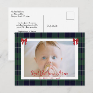 Cartão Postal De Festividades Laços Vermelhos Plaid Verde Foto Natal Estatística