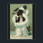 Cartão Postal De Festividades Lady e Snowman<br><div class="desc">Uma mulher estranhamente colocada num boneco de neve num cartão de Natal. O que não é amar?</div>