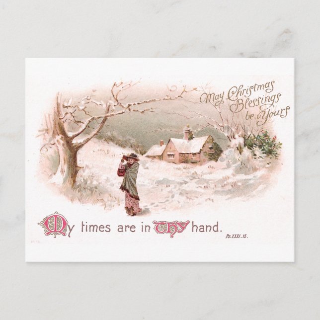 Cartão Postal De Festividades Lady in Snow no Cartão de Natal Religioso (Frente)