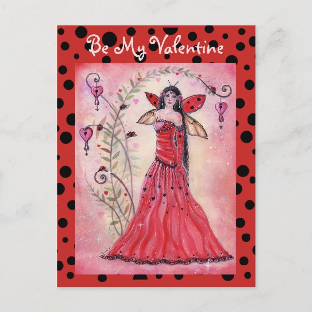 Cartão Postal De Festividades Lady love bug valentine fairy postcard by Renee (Frente)