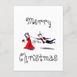 Cartão Postal De Festividades Lady Pulling Husband Engraçado