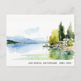 Cartão Postal De Festividades Lake Geneva Switzerland Watercolor Scape Travel