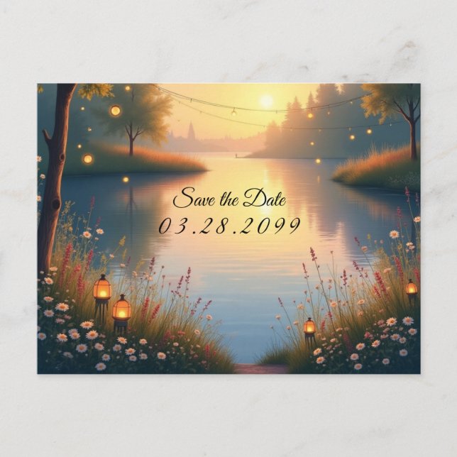 Cartão Postal De Festividades Lakeside Twilight Whispers perto da Água (Frente)