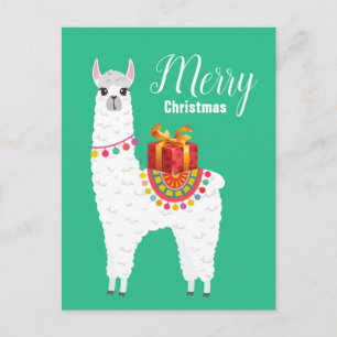Cartão Postal De Festividades Lama bonitinha de Natal Funky Alpaca