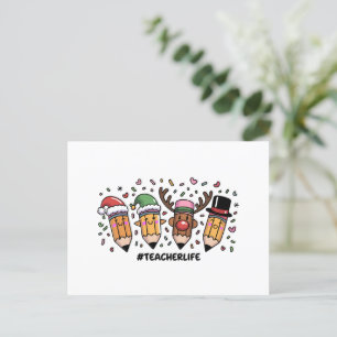 Cartão Postal De Festividades Lápis de Natal para Professores Vida de Professor 