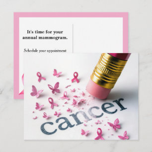 Cartão Postal De Festividades Lápis Rosa Apagando Texto do Cancer