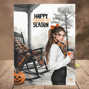 Cartão Postal De Festividades Laranja Preto Outono Feliz Temporada Assustadora H