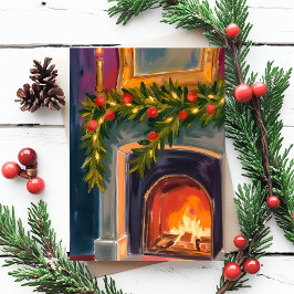 Cartão Postal De Festividades Lareira de Feriado | Cartão Pintado de Grinalda de