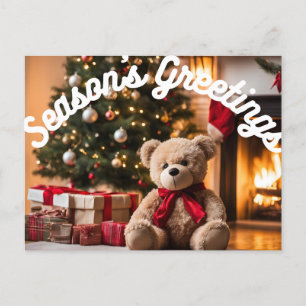 Cartão Postal De Festividades Lareira de saudações da temporada Presentes do Urs