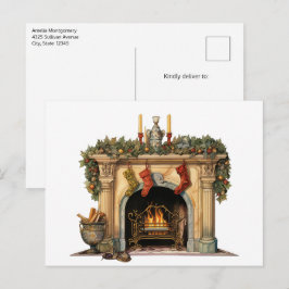 Cartão Postal De Festividades Lareira Vitoriana Cozy