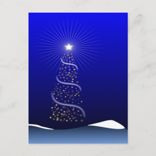 Cartão Postal De Festividades Large Blue Christmas Tree with Golden Stars (Frente)