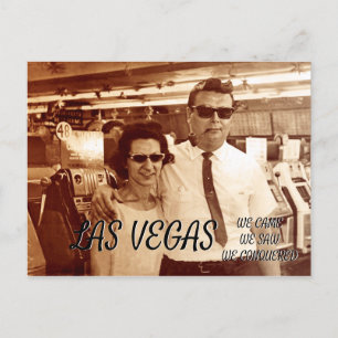 CARTÃO POSTAL DE FESTIVIDADES LAS VEGAS FUNNY 1960, CASAL DE NERD DE CABELO LOUC